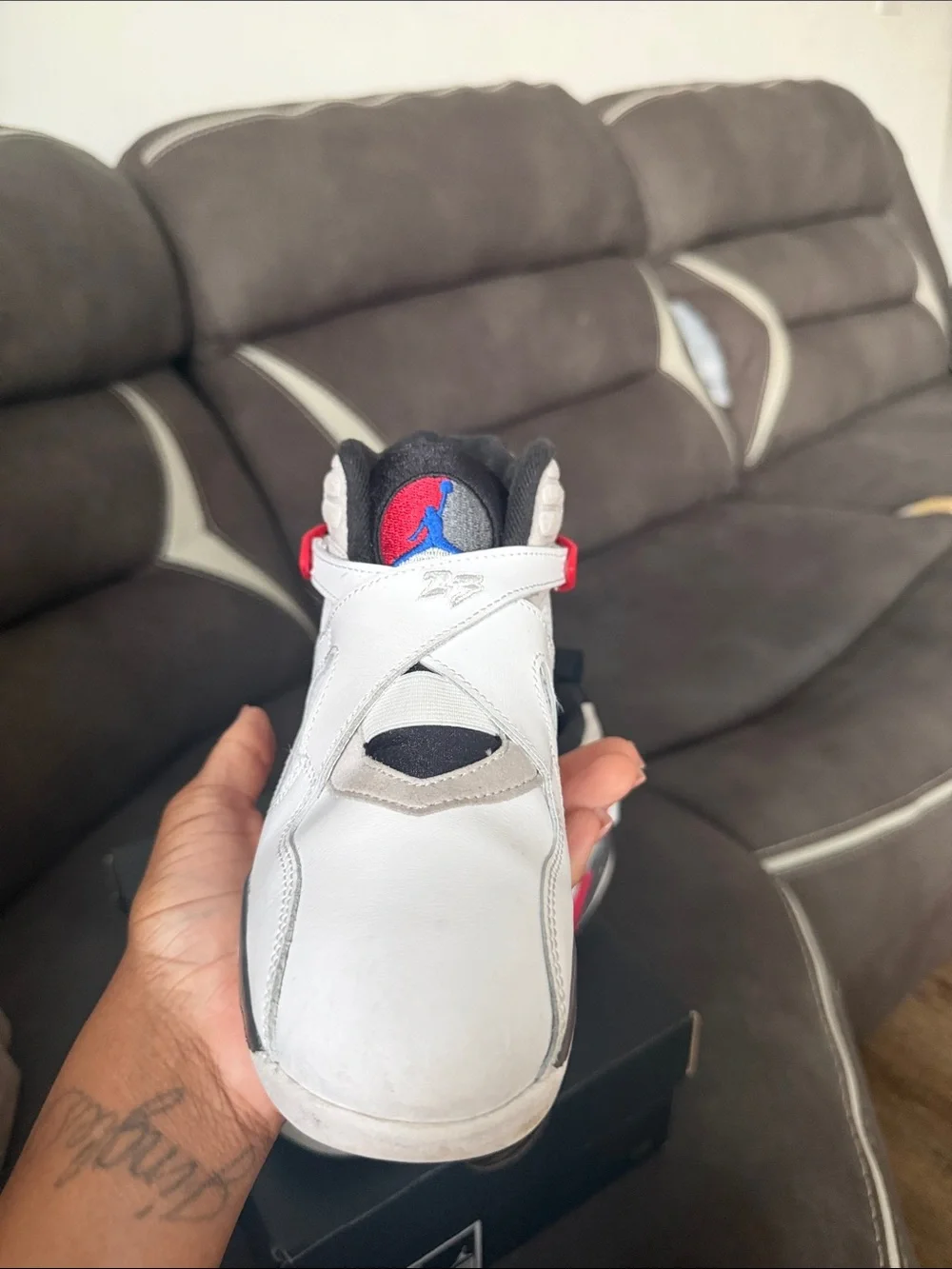 Jordan 8 Retro Kids White/Black/Red Basketball Sneakers